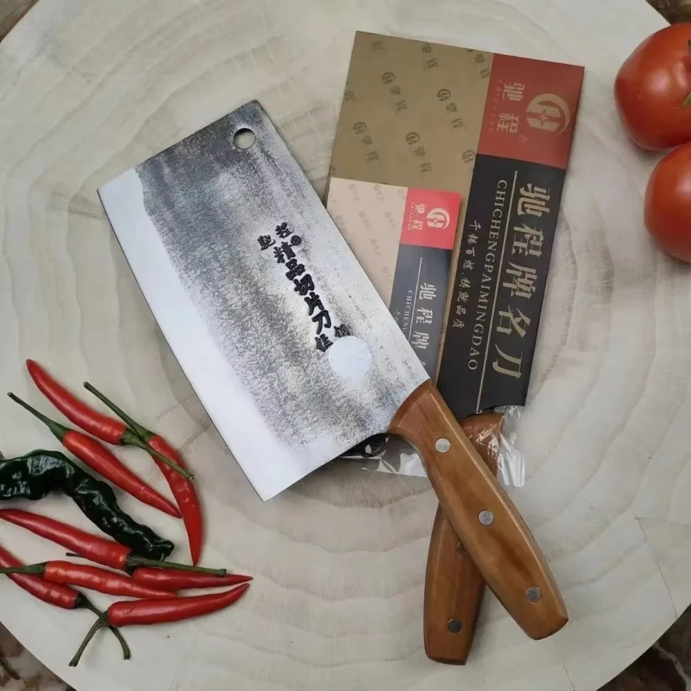 Old-fashioned Chinese Kitchen Knife Extra Sharp Handmade Forged Knife High Carbon Steel Slicing Cleaver Rose Wood Handle