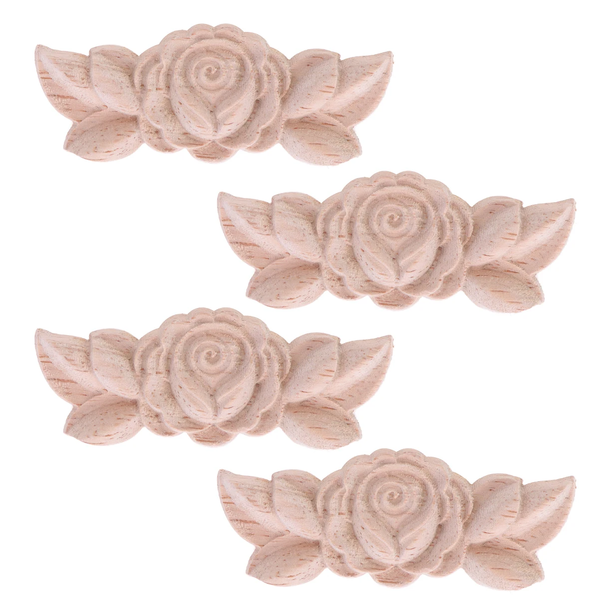 

4 Pcs Solid Wood Corner Flower Decoration European Style Furniture Ornament Wooden Carving Applique Door Kitchen Cabinets Decal