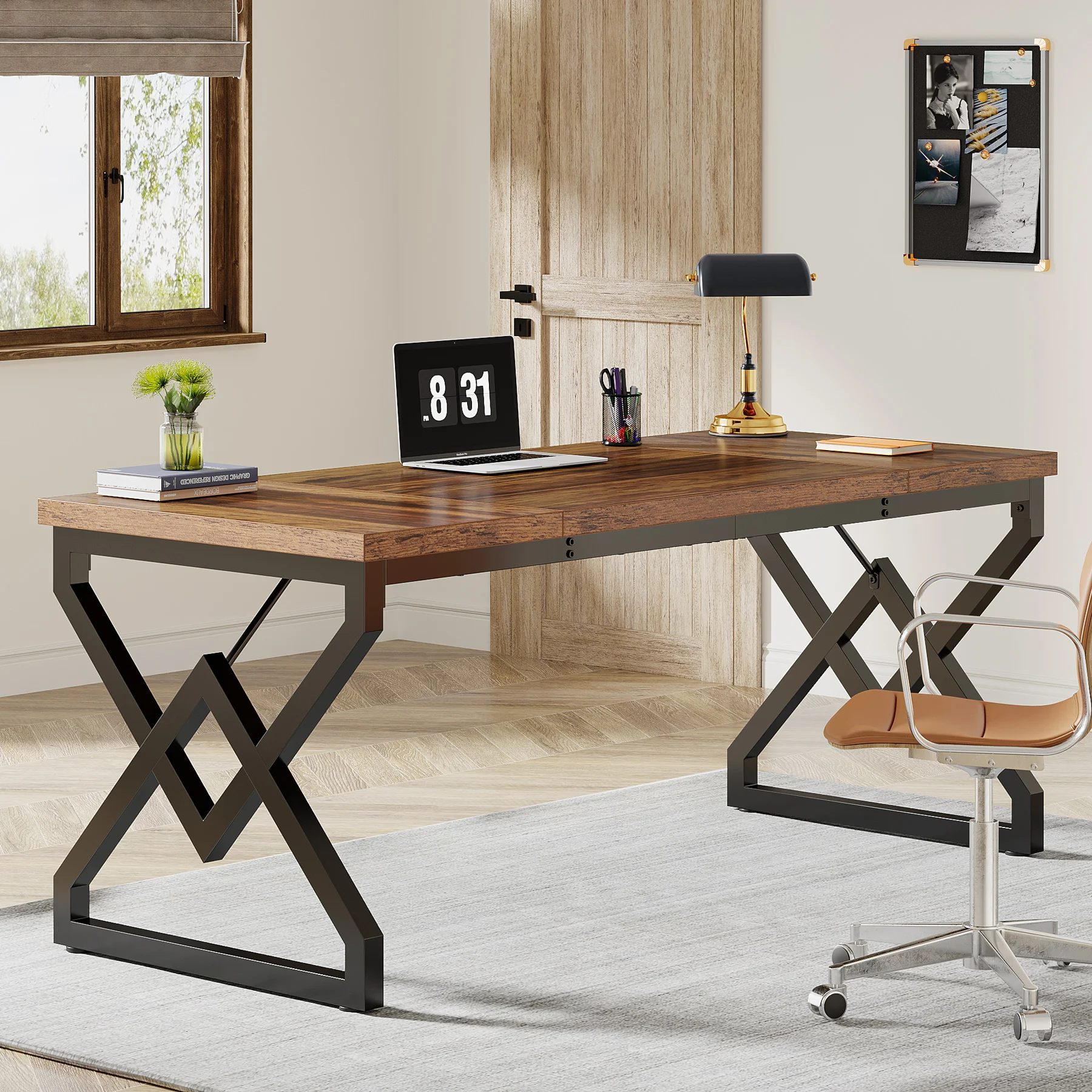 Tribesigns directiebureau, bureau met extra verdikt houten tafelblad en metalen frame, groot computerbureau van 63 inch
