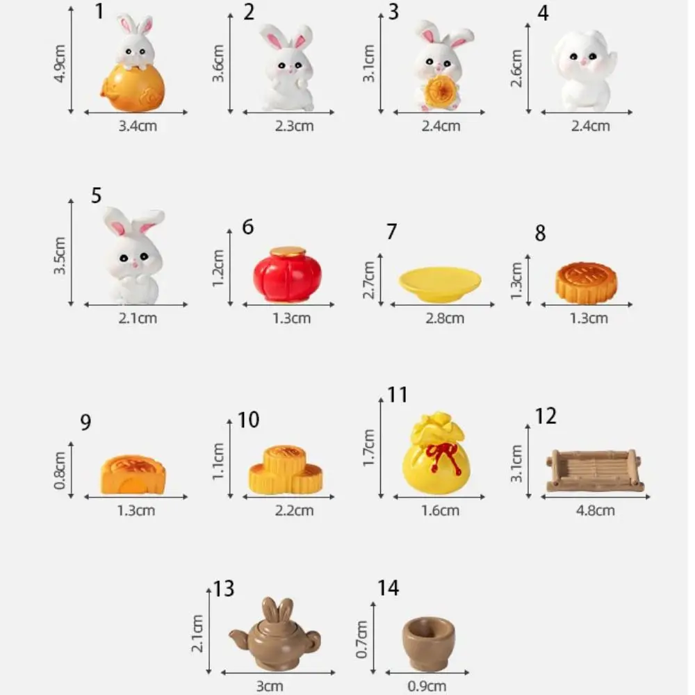 Cute Micro Landscape Rabbit Figurines Handmade Resin Bunny Ornaments Mini Cartoon Moon Cake Model Outdoor