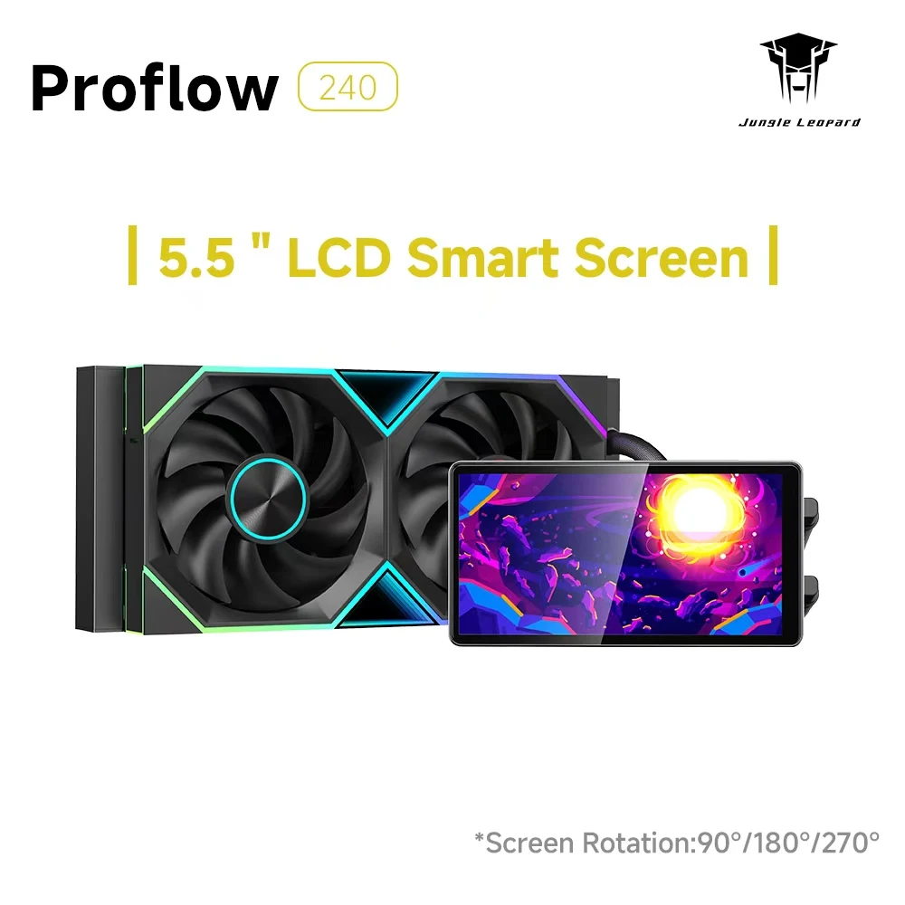 

240mm CPU Water Cooler 5.5 Inch Customizable LCD Screen 270° Mag Head 5V3pin PWM AM5/LGA1700 PC Cooler | Jungle Leopard Pro Flow