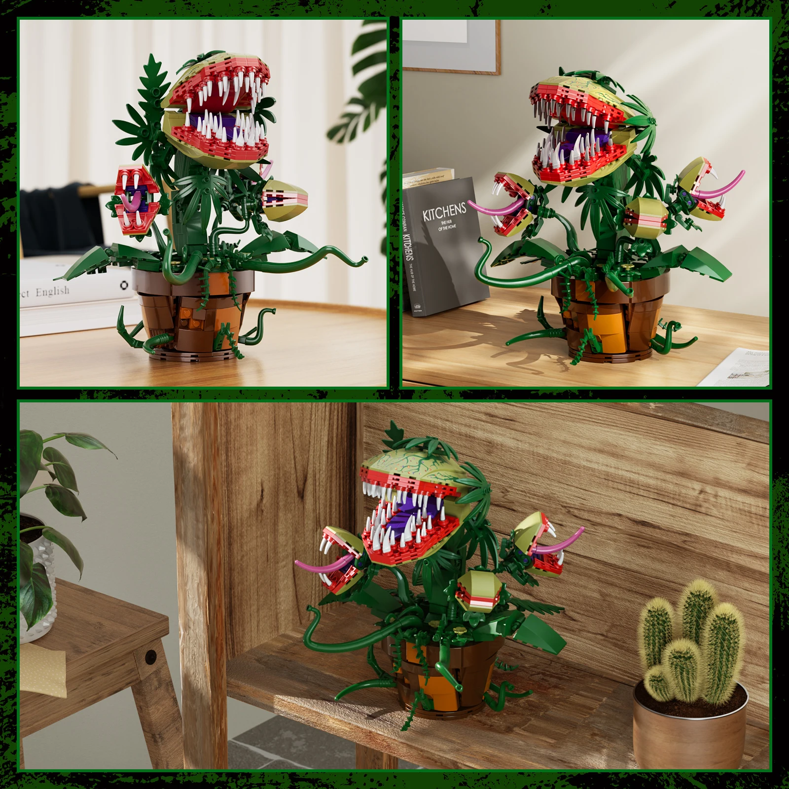 Audrey II Piranha พืชดอกไม้บล็อกอาคาร 4 เปิดปาก, horrors Shop Cannibal อิฐของเล่นของขวัญฮาโลวีนสําหรับเด็ก