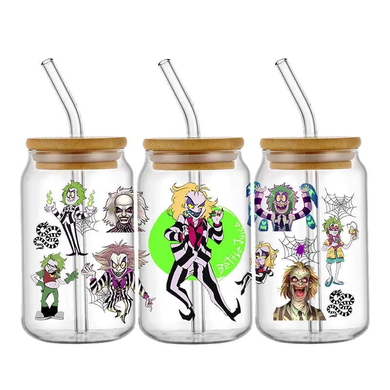 Halloween Juice UV DTF 16oz Libbey Cup Wrap Glass Plastic Can Wrap Selfadhesive Washable Transfer Stickers Waterproof Permanent