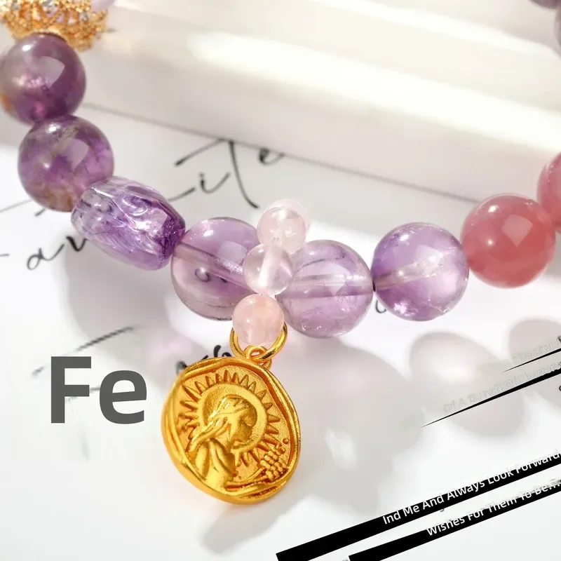 [Virgo] DIY Guochao Design Natural Purple Ghost Purple Horse Pink Versatile Crystal Bracelet Twelve Constellations
