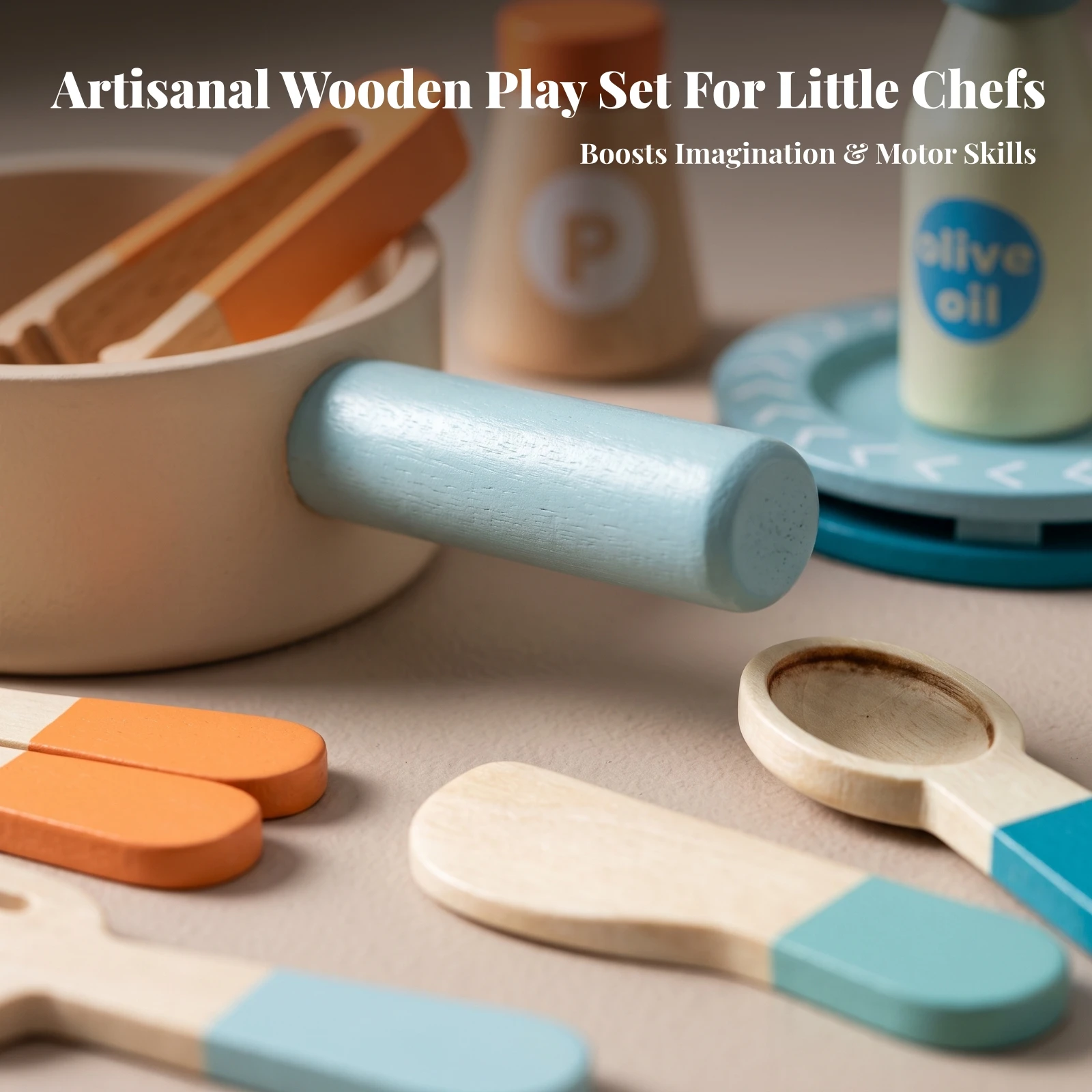 Wooden Cooking Toy Set Sturdy Toy Cooking Set with Pots and Pans Playset Realistic Toddler for Toddlers, Playroom, Classroom