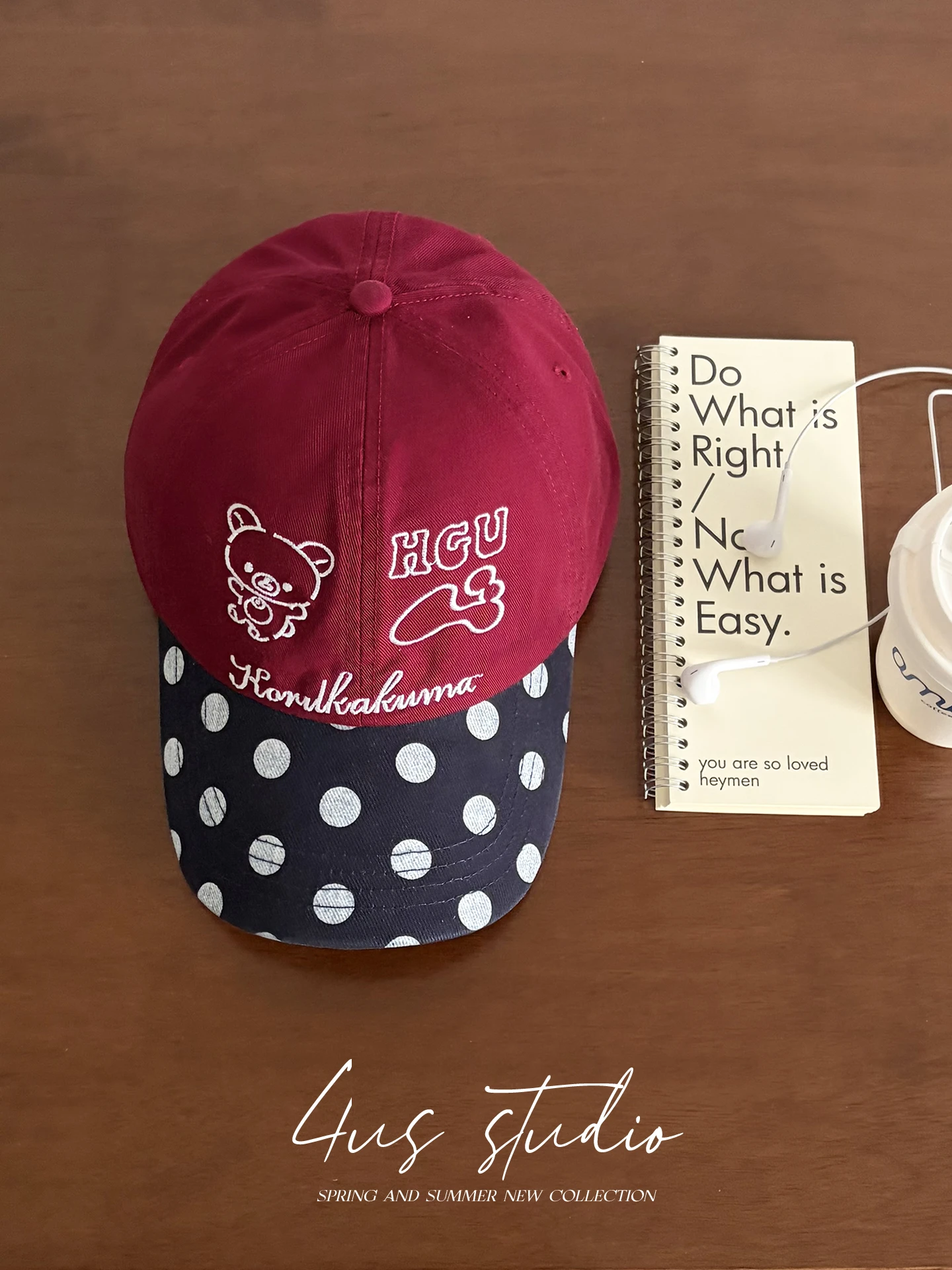 

Cute Cartoon Bear Embroidery Baseball Cap Women's Spring Summer Autumn Winter Versatile Soft Top Polka Dot Patchwork Duckbill...
