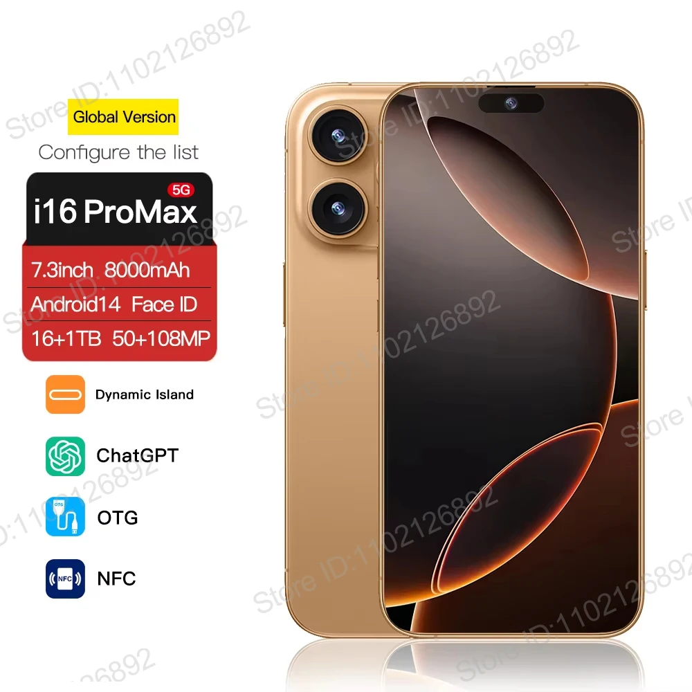 Original For Brand Smartphone 7.3 inch New i16 ProMax Full Screen 4G 5G Cell Phone 8000mAh Mobile Phones Global Version