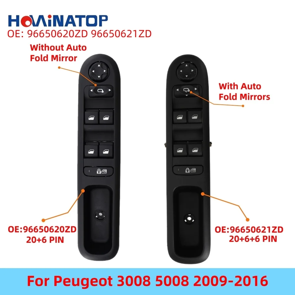 howinatop-96650620zd-96650621zd-master-window-switch-orange-backlight-for-peugeot-3008-5008-2009-2016-oem-replacement