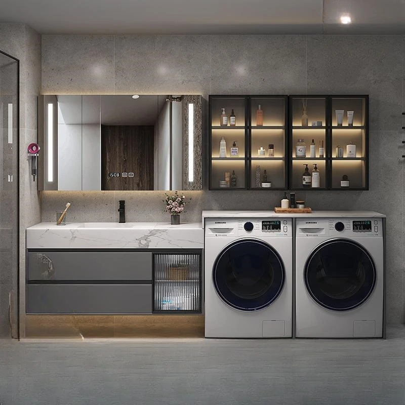 Rock slab washing machine cabinet combination Double laundry cabinet Drying stacked plus cabinet Laundry pool Wash sink with