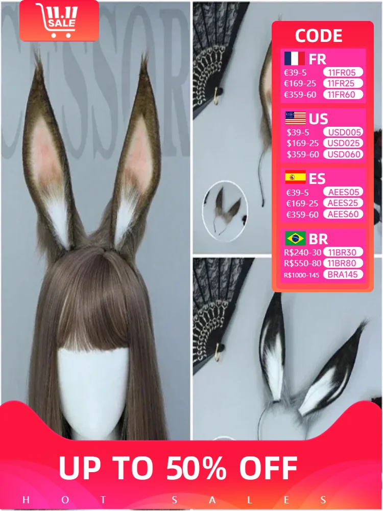 Gongsun Li Rabbit Ear Cosplay Costume pour filles, bande dessinée, bande de sauna, oreilles de bête en peluche, coiffure de fête, spectacle, vêtements de sauna