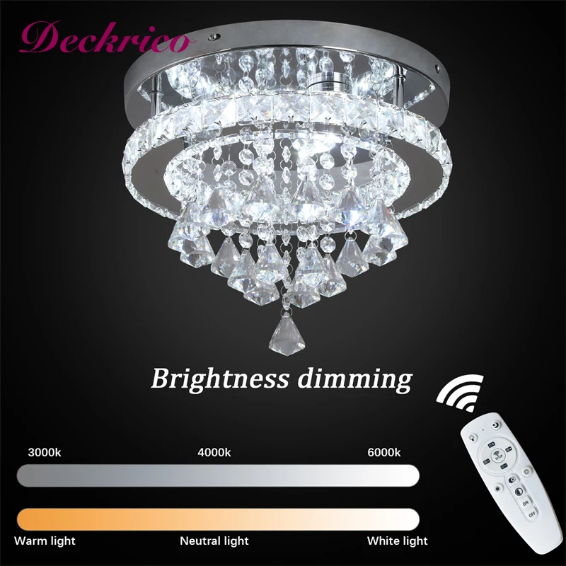 

K9 Crystal Diamond Ceiling Light Led Stainless Steel Luminaire For Bedroom Lustres Pendant Hanging Light Fixture 30Cm Chandelier