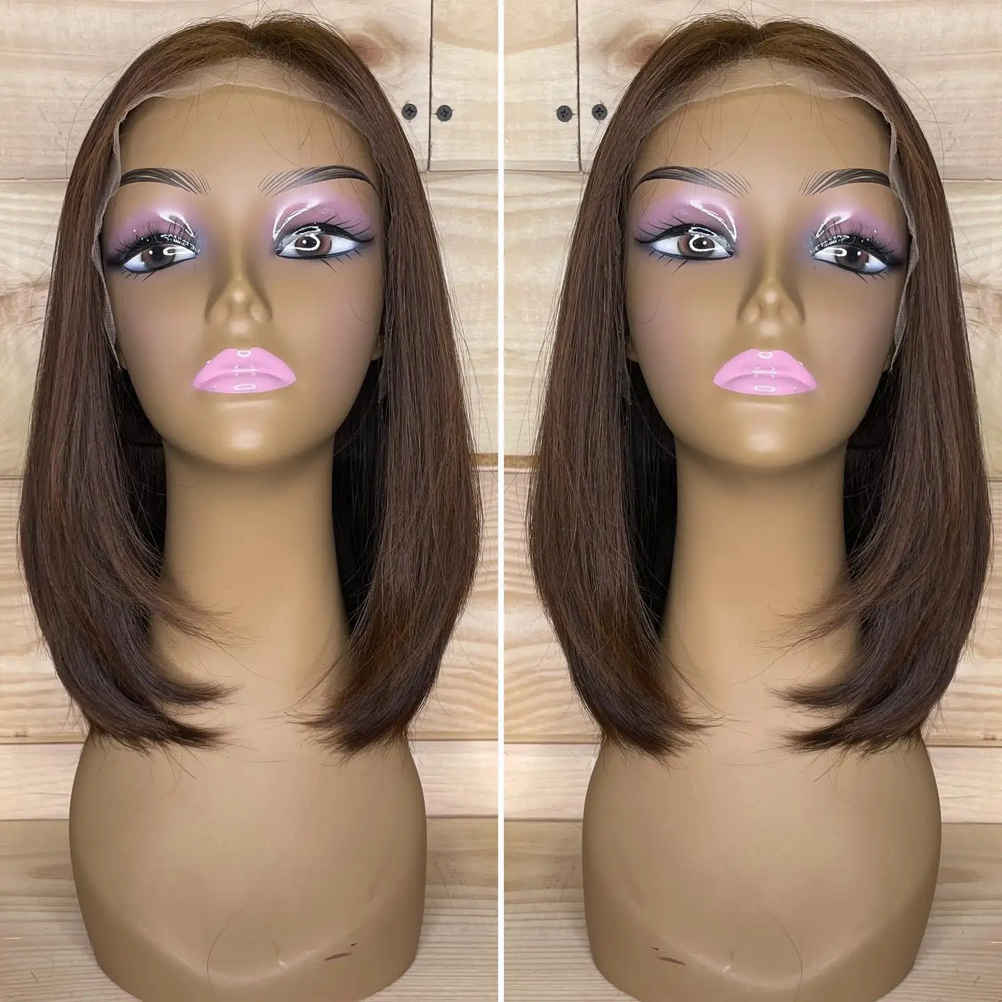 Chocolate Brown Silky Straight Synthetic Hair 13x4 Lace Front Wigs for Black Women Glueless Short Bob Transparent Lace Wigs