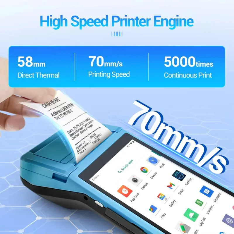 Handheld POS end point machine 10000mAh battery with 58mm thermal printer 5.5 inch touch screen, portable mobile POS machine
