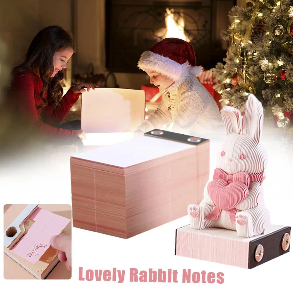 Oinvest-Bloc-notes 3D avec lapin en trois papiers, notes mignonnes, accessoires de bureau, décoration, Kawa D3tage