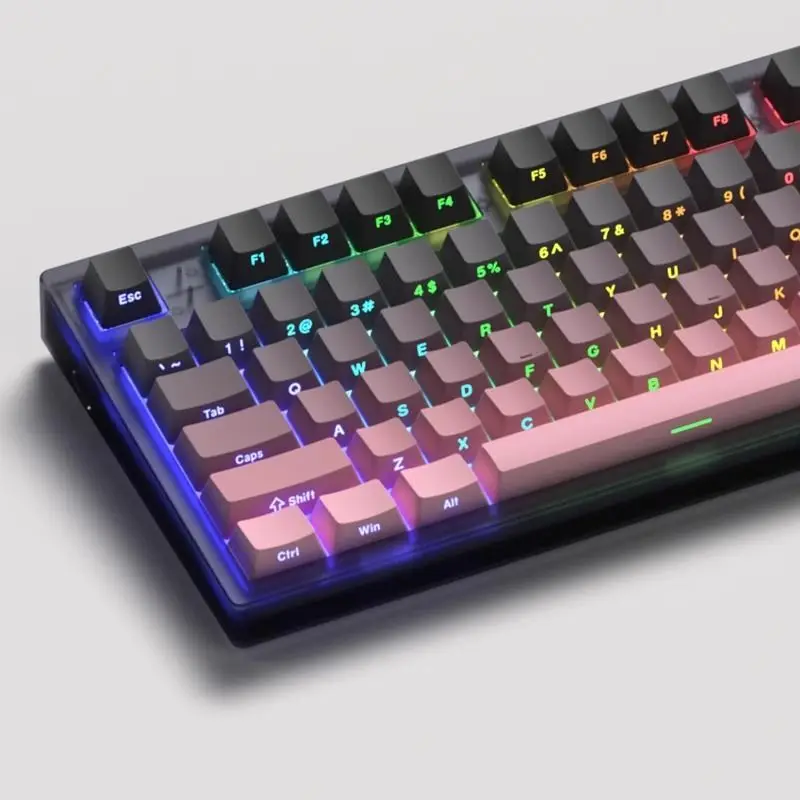 135 Keys Double Shot PBT Keycaps OEM Profile Black Pink Side Print Shine Through Keycaps for MX Switches Mechanical Keyboard