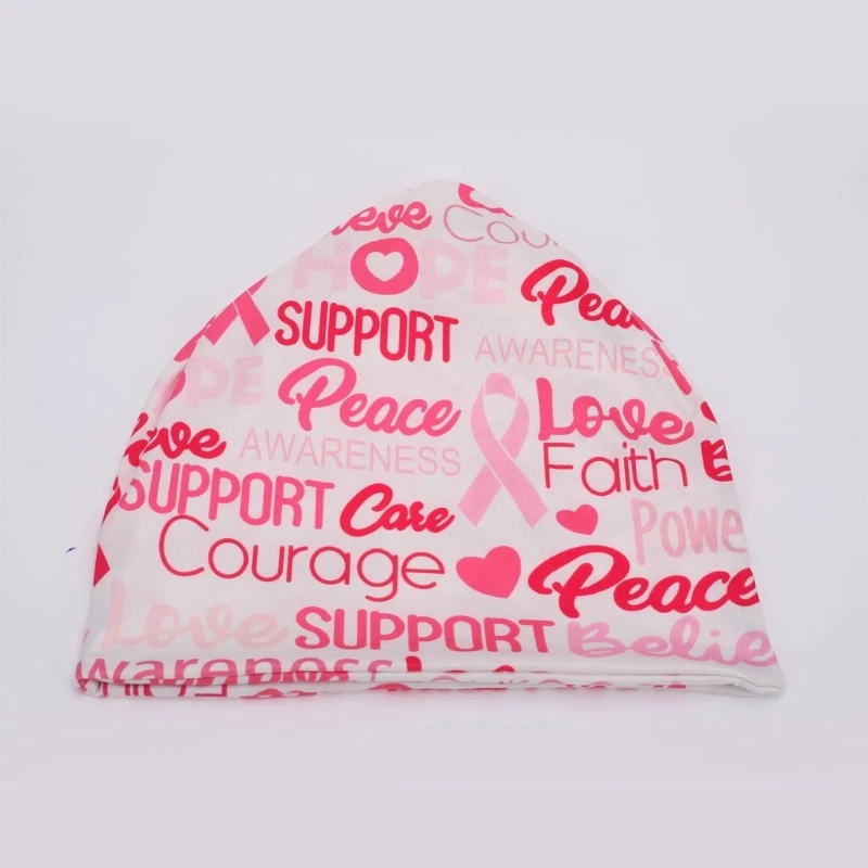 Breast Cancers Awareness Elastic Skull Hat Ribbon Printed Pattern Caps for Women