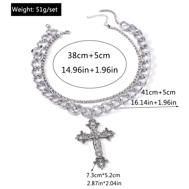 2 Teile/satz Mode Doppel Schichten Halskette für Frauen Gothic Kreuz Anhänger Halskette Mädchen Party Festival Schmuck Geschenke – Detail 4