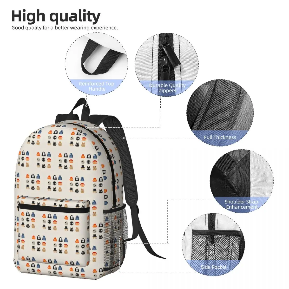 Studio Ghilbli Icons Backpack Student BookBag Children School Bag Computer Shoulder Bags for Men Women