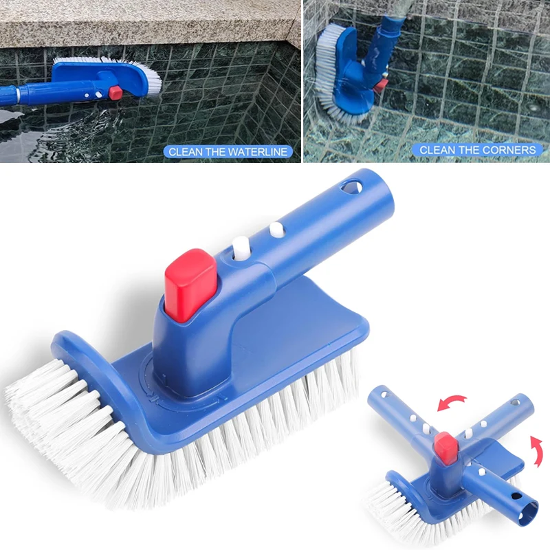 180° Swivel Handle Pool Brush Head Corner Scrubbing Brush Nylon Bristles for Swimming Pool Steps Stairs Corners Wall Cleaning