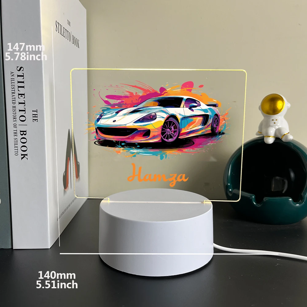 1 USB night light sports car Customized name and image 3D color changing gift Bedroom Decoration Birthday Gift