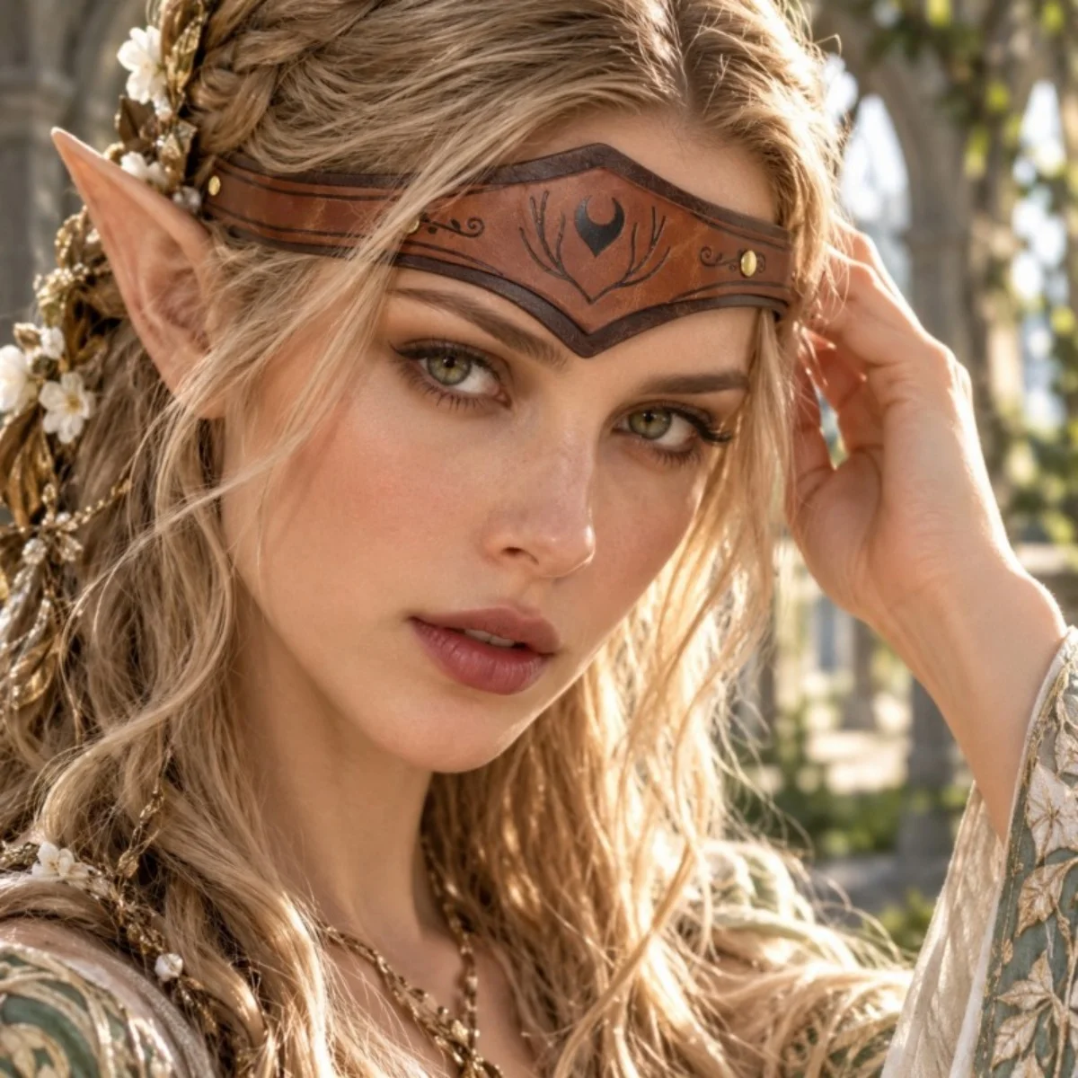 Medieval Retro Headband, Forest Elf Crescent Forehead Band, Druid Renaissance Female Warrior Headband Halloween Cosplay Fantasy