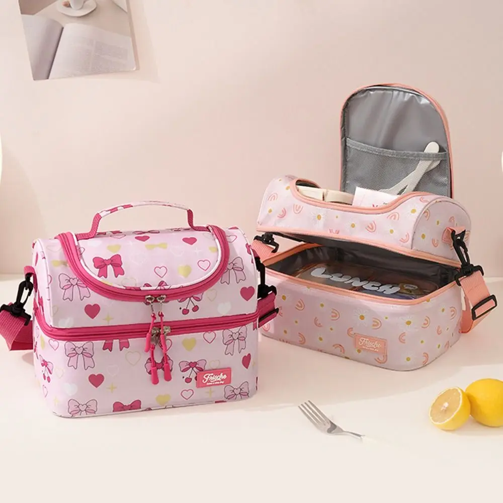 Double-layer Kids Lunch Bag Large Capacity Leakproof Insulated Lunch Box Cartoon Thickened Students Cooler Bag School Picnic