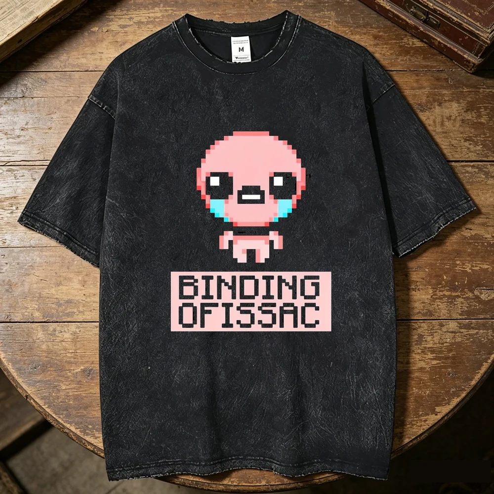 the Binding of Isaac Vintage Washed cotton teen Pop Culture Vintage anime Classic Colorful t-shirt University hip hop Vintage