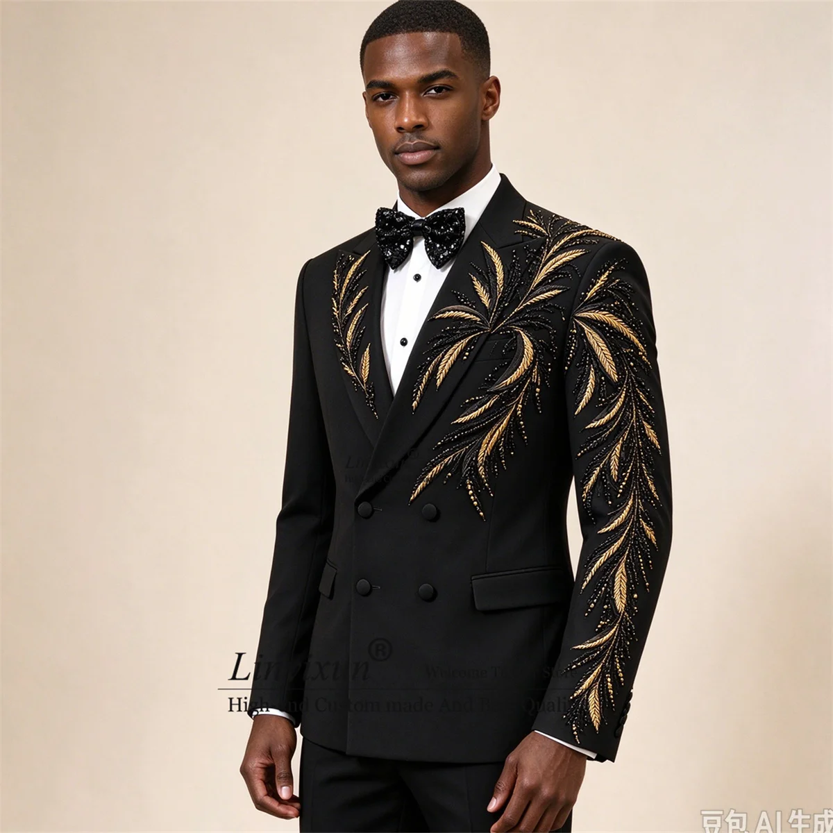 Glitter Jewelry Diamond Men Suits Customized Slim Fit Double Breast Groom Male Blazers 2 Piece Sets Wedding Tuxedos ropa hombre