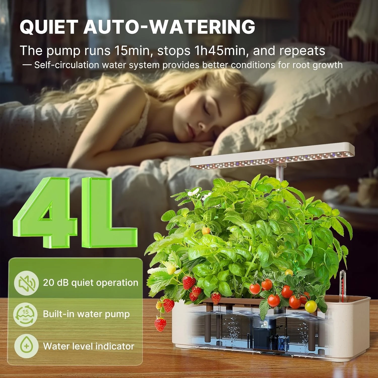 

Hydroponics Growing System Kit 12 Pods, 24W LED Grow Light Indoor Garden, 4L Water Tank with Quiet Pump, Adjustable Height