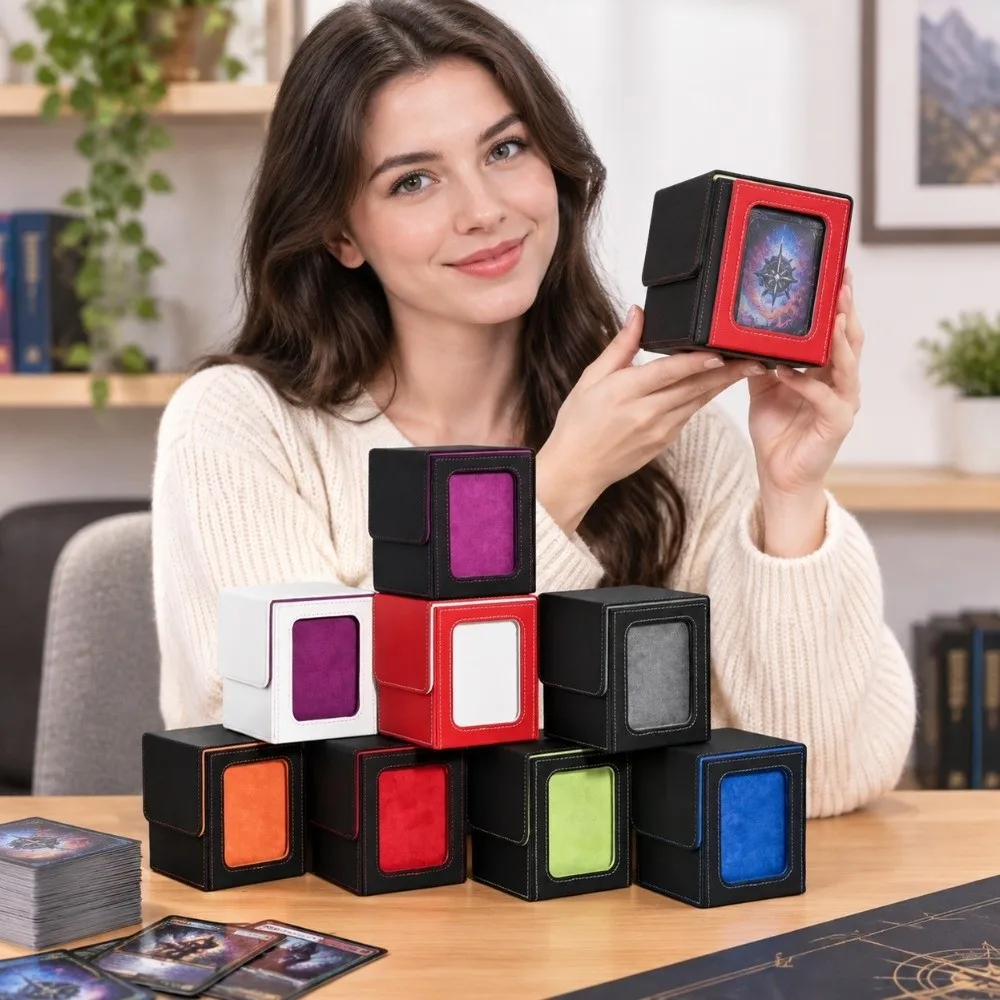 Display Window Game Card Organizer PU Leather Single Sleeved Cards Trading Card Storage Box Protectors Container Cards Case