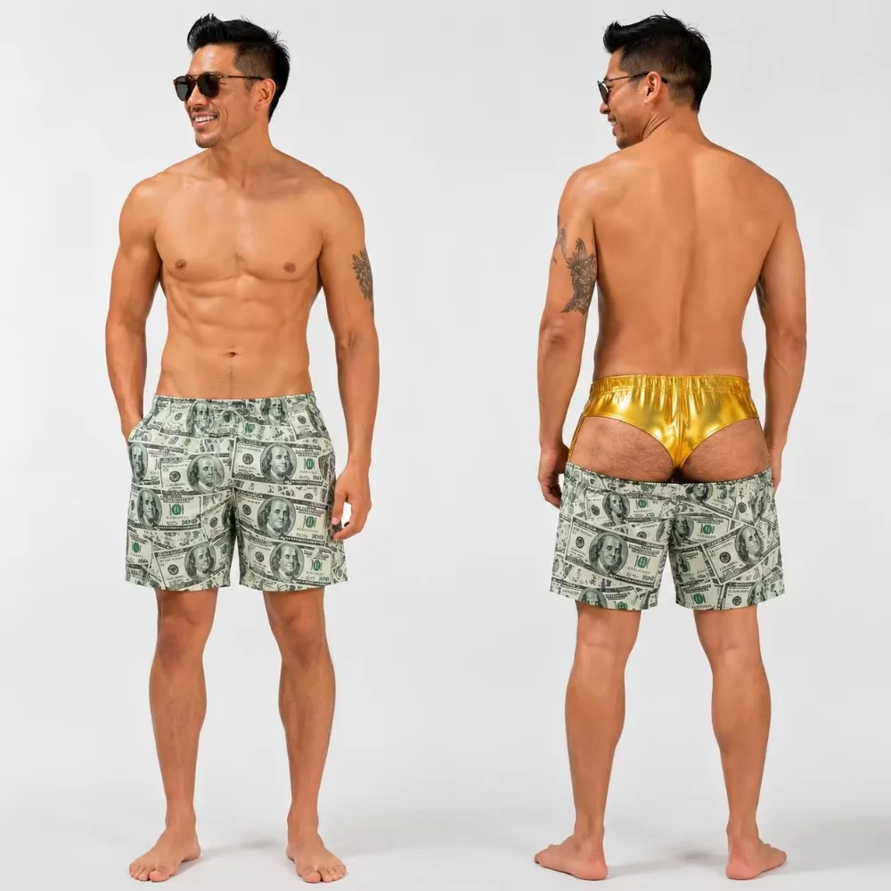 Poker Chips with Casino Patterns 3D Printed Men's Beach Pants - Casual Trendy Breathable Quick-Drying Hawaiian Style Surf Shorts