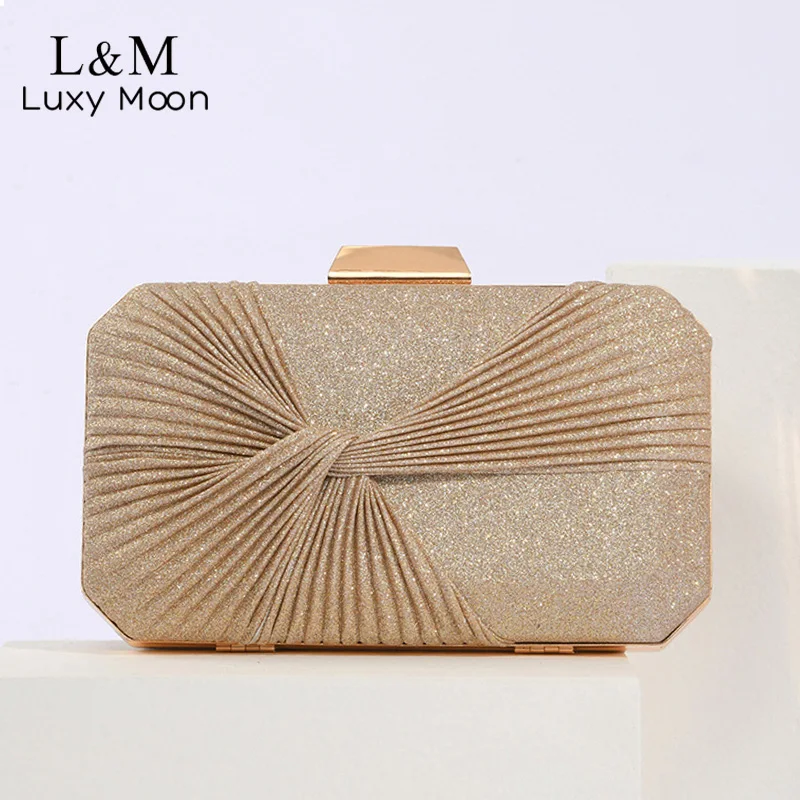 

Shiny Small Evening Bag Women's Small Cross Pleated Hand Bags Female Chain Shoulder Bag Cosmetics Purse Bridal Clutches XA724H