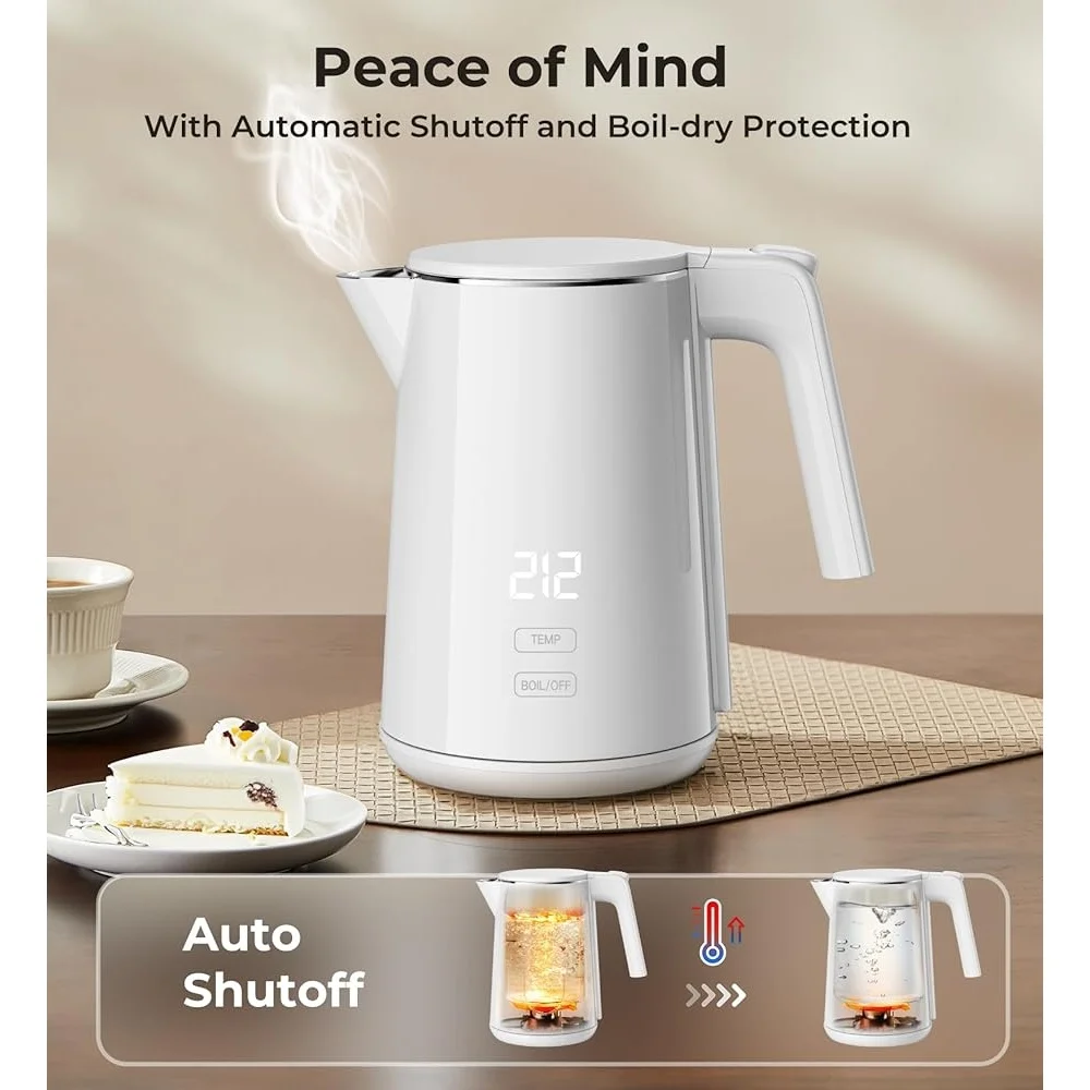 غلاية كهربائية 1 لتر سريعة الغليان 1200 وات إيقاف تلقائي للحماية الجافة من الغليان 7 إعدادات لدرجة الحرارة إبريق شاي من الفولاذ المقاوم للصدأ لاسلكي