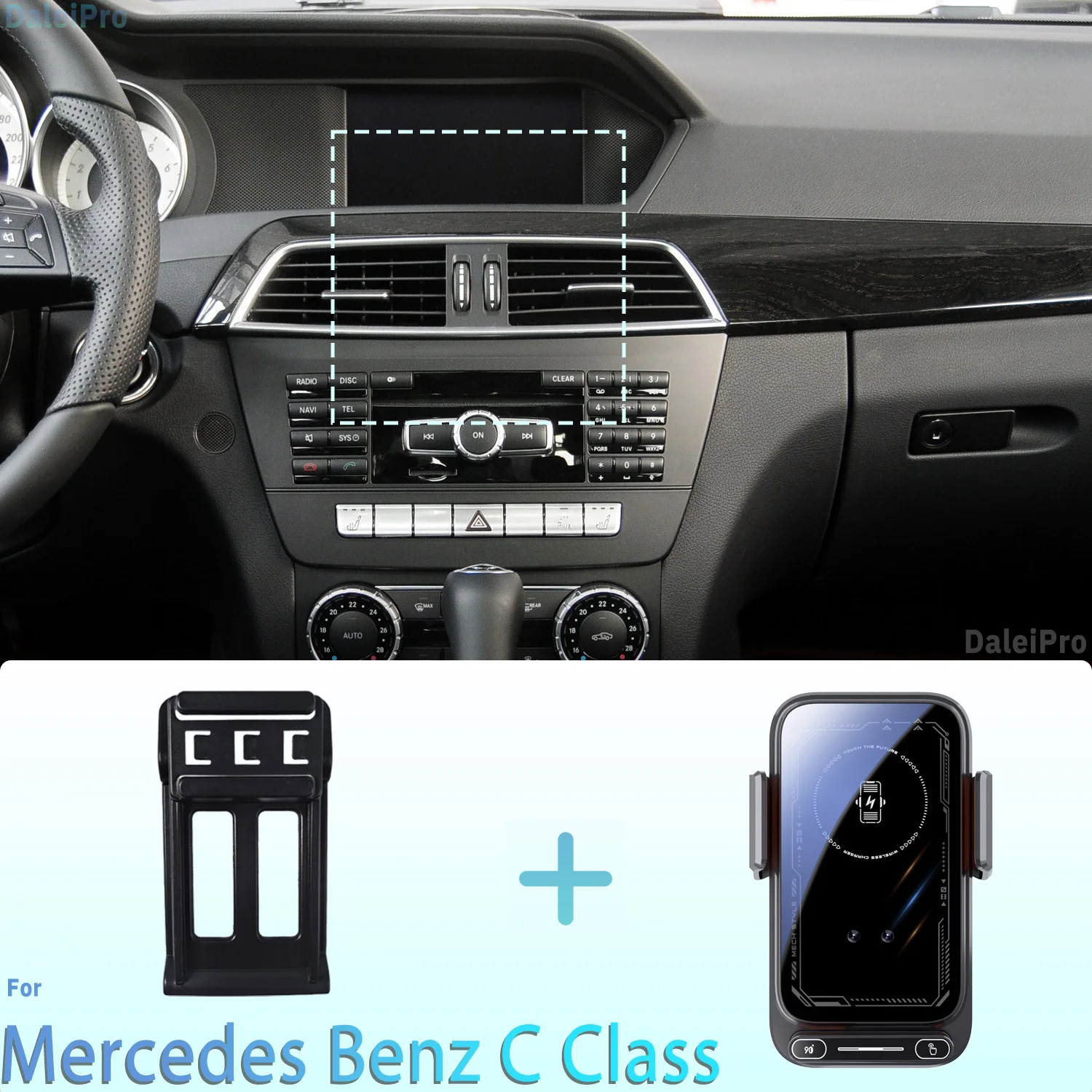 Progettato per Mercedes Benz Classe C W204 2011-2013 Supporto per telefono Auto Magnetica Smart Sensing Ricarica wireless Rilascio one-touch Qi