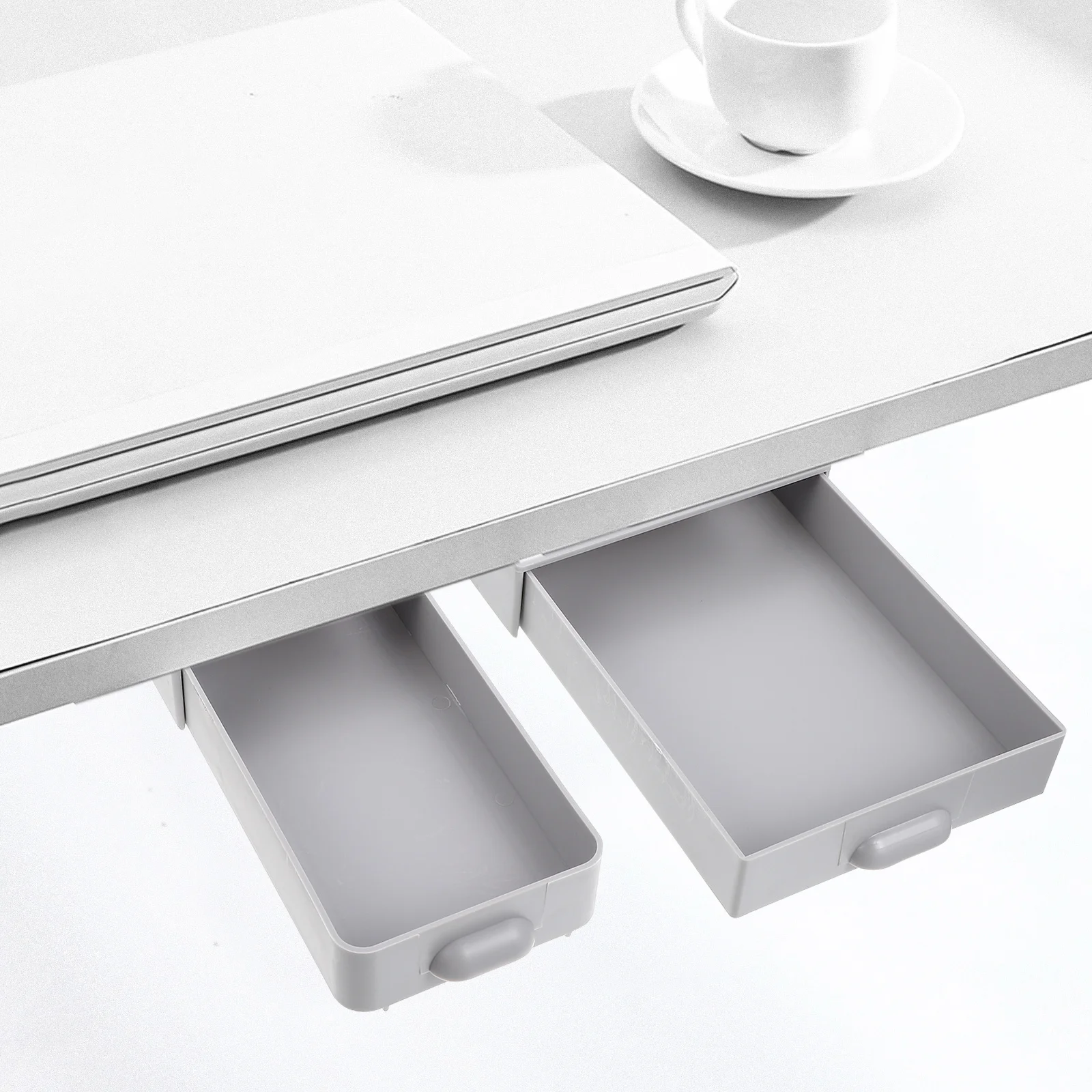 

2pcs Under Desk Drawer Box Hidden Storage Organizer For Desk Bottom Abs Material Punch-Free Stationery Sundries Holder