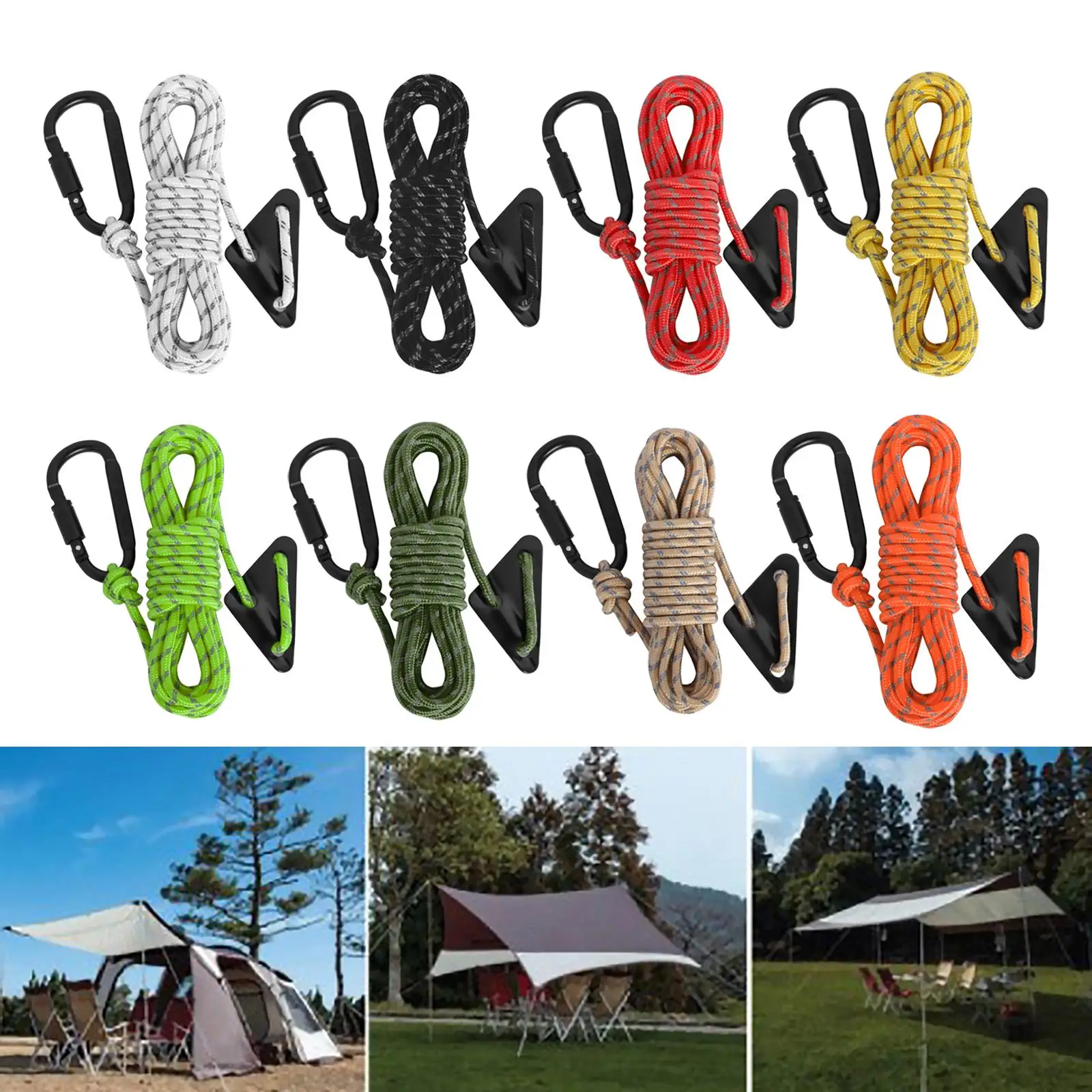 Reflective guyline 16.4ft Long with Rope Tensioner Heavy Duty Tent Cord for