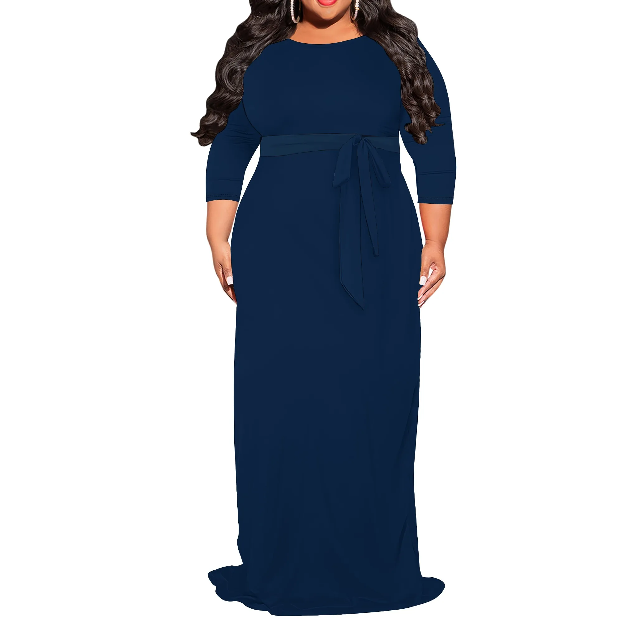 knee length dresses for ladies Anna-Kaci Women's Plus Size Casual Poet Long Sleeve Smocked Dress Crewneck Flowy Tiered Midi Dress, Beige / Plus-1X-14W-16W