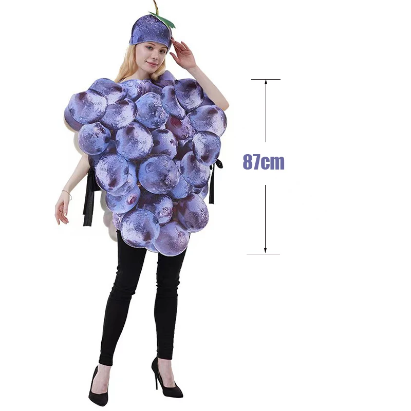 Unisex Women Funny Fruit Tunic With Hat Halloween Fancy Dress Up Adult Purple Grapes Costume view 6