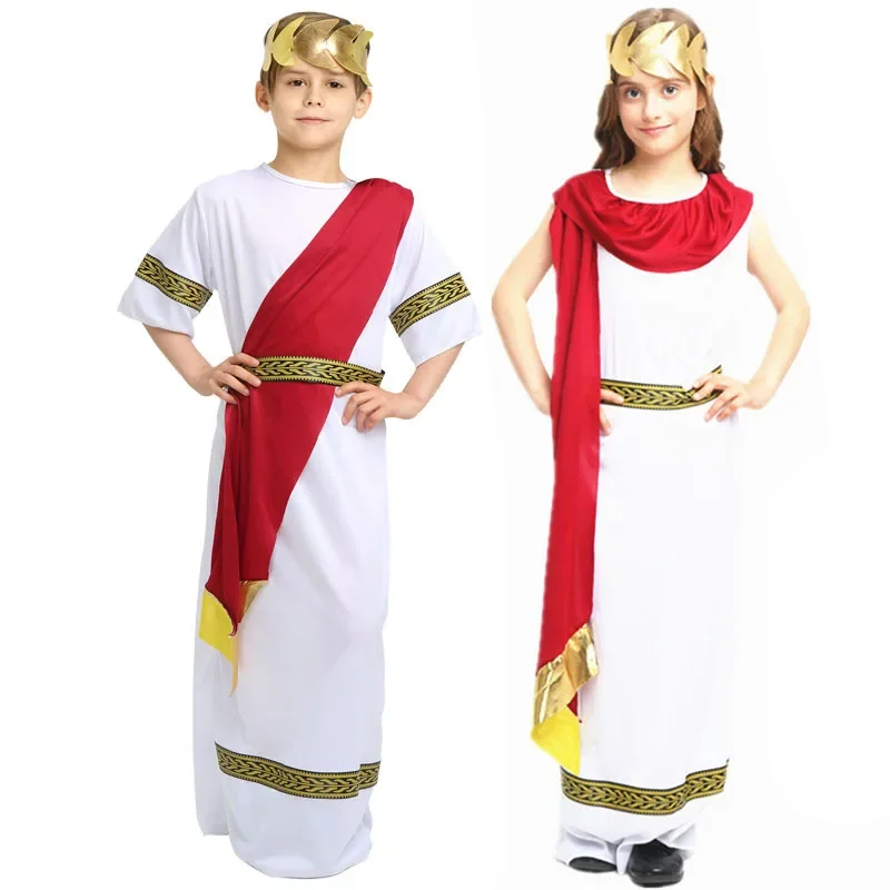 Kinder Halloween Cosplay Kostuums Griekse Godin Romeinse Prinses Jurk Cosplay Jongens Meisjes Make-Up Dans Verkleedkostuums