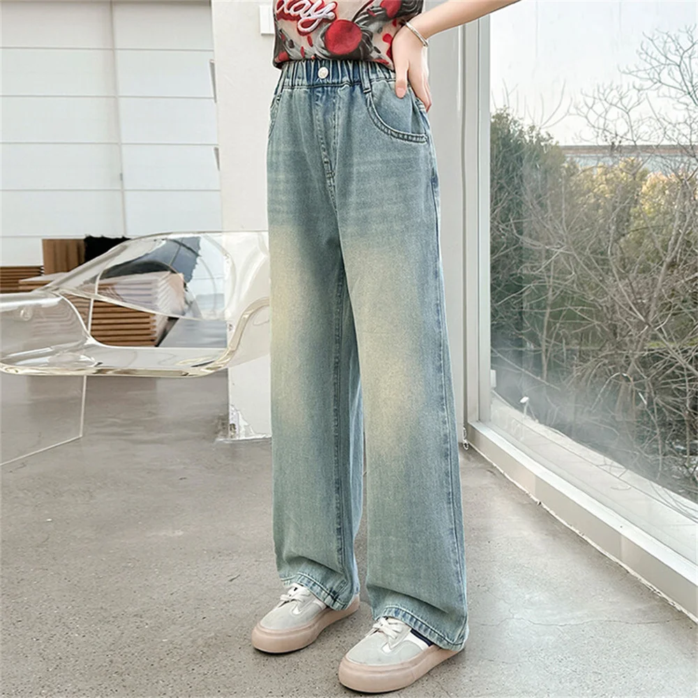 

322 Fashionable Summer Slim Wide Leg Pants Girls Jeans Children's Kid Jeans Youngsters Denim Straight Leg Pants