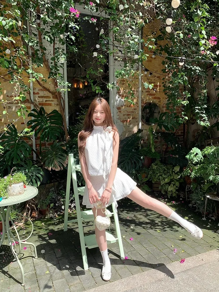 Vestidos sem mangas das mulheres elegante mulher verão tule applique oco cintura elástica queimado em camadas fairycore piquenique commute