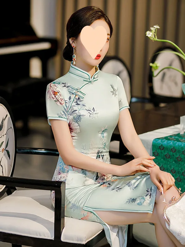 

Улучшенный ор Све в стиле ретро, шелковый материал больших размеров, китайский сле, средней длины, с низким разрезом для молодых женщин