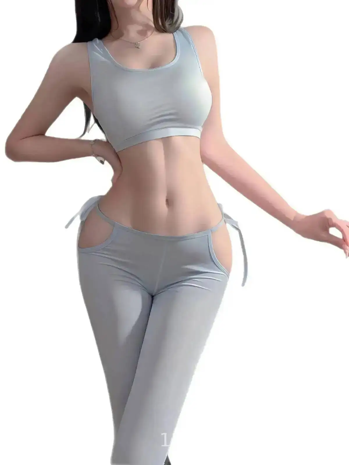 여성용 레이스업 요가 팬츠 섹시한 오픈 크로치 엉덩이 노출 열정적인 야외 섹시한 와일드 세트 순수한 욕망 스타일 섹시한 여성 5VXB