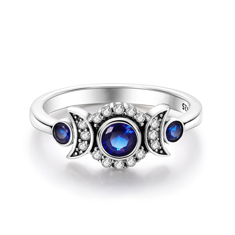 Original-Ring aus 925er-Sterlingsilber mit funkelndem mondblauem Edelstein für Damen und Mädchen, Schmuck, Geburtstag, Jahrestag, Geschenke