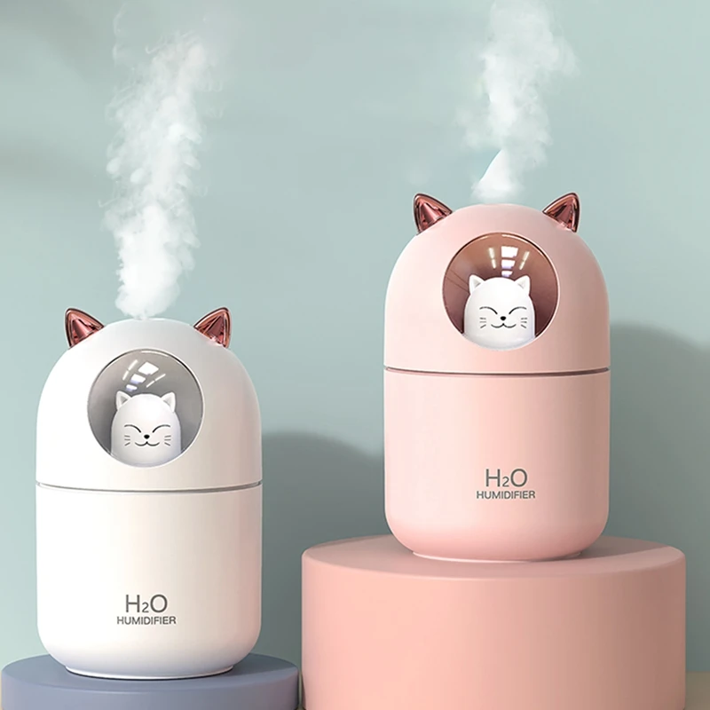 300 مللي USB مرطب الهواء صانع ضباب رائع مبيد مع مصباح ملون لطيف القط ناشر رائحة صغير المرطب الوردي