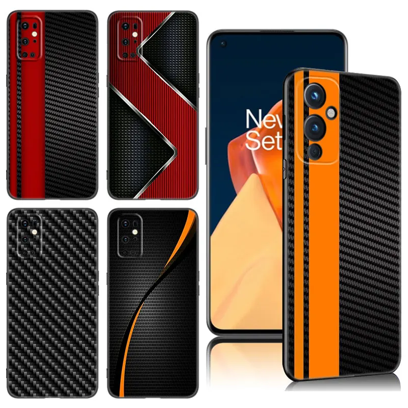 Car Carbon Fibre Line Black Silicone Phone Case For OnePlus 9 10 11 12 ACE 2V Pro 9RT 10T 10R Nord CE 2 3 Lite N10 N20 N30 5G