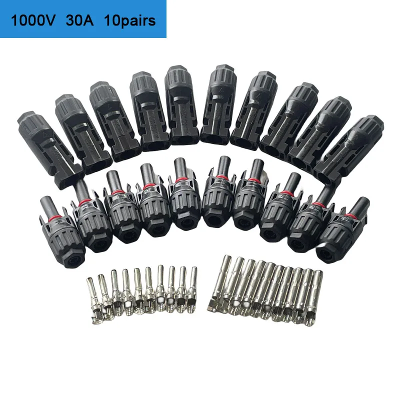 1/5/10 Pair Solar Male and Female PV Connectors Solar Panel Waterproof Threaded Plugs For Inverter M12 1000V 30A Cable Connector