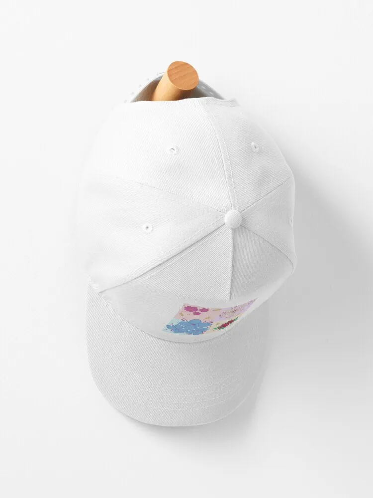 Lily Bloom Symphony: Floral Pattern Art Blue and Pink Cap