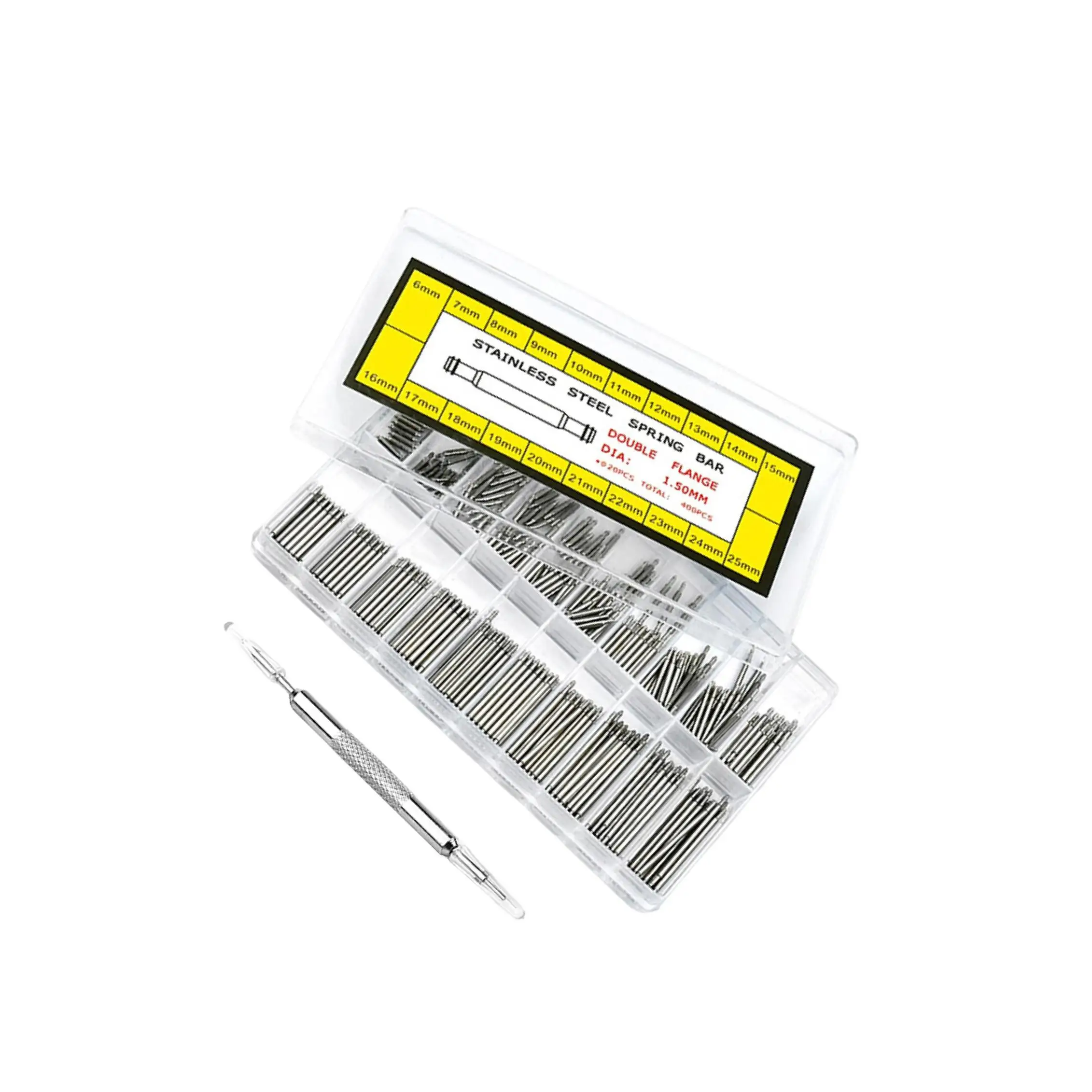 حزام الساعة، قضبان زنبركية من الفولاذ المقاوم للصدأ 6 مم 25 مم 400 قطعة، مجموعة أدوات إصلاح مريحة وسهلة جدًا. المحمولة #6
