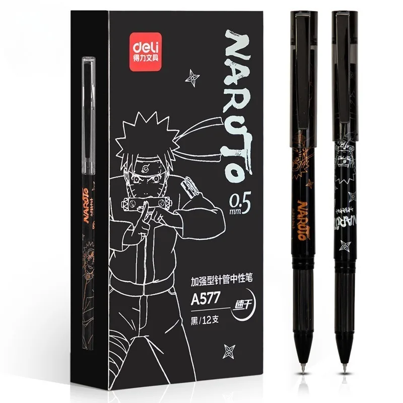 

12 шт., быстросохнущая гелевая ручка Наруто с аниме-тицей, 0,5 мм, черный игольчатый наконечник для студентов, высококачественный пишущий инструмент на масляной основе